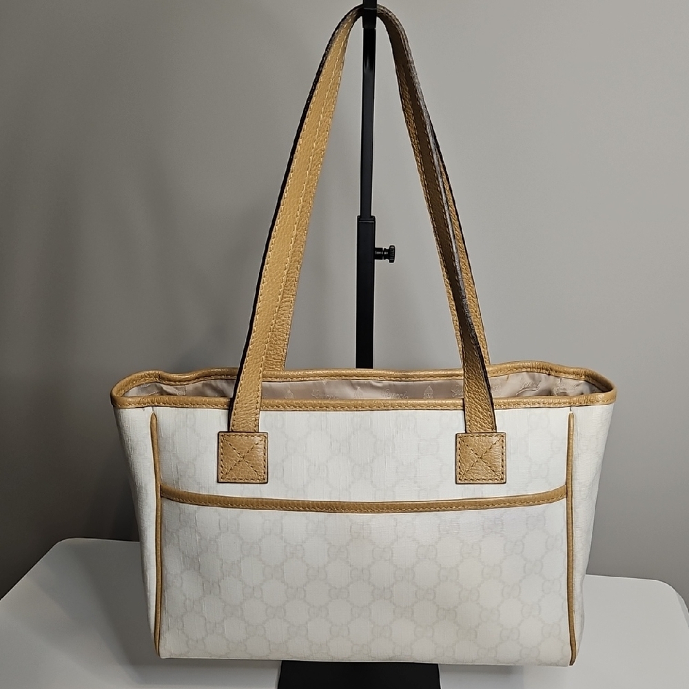 Gucci Elegant White and Tan Tote Bag - EUC